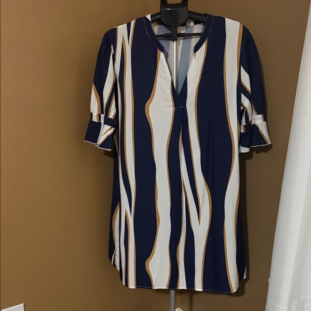 Source Unknown Navy and White Midi Dress